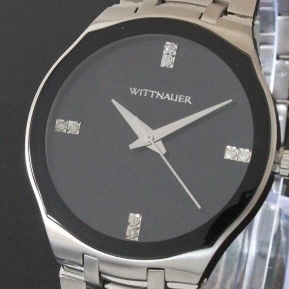 Wittnauer Ladies Dress Watch 8 Diamonds On Black Sun-ray Dial 36mm - Picture 10 of 13